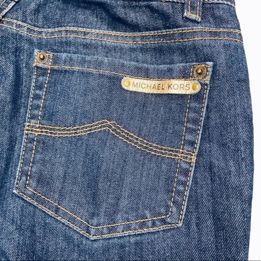 Michael Kors • Dark Wash Flare Jeans • Blue Denim & Gold Hardware • Size 2 - Picture 6 of 8